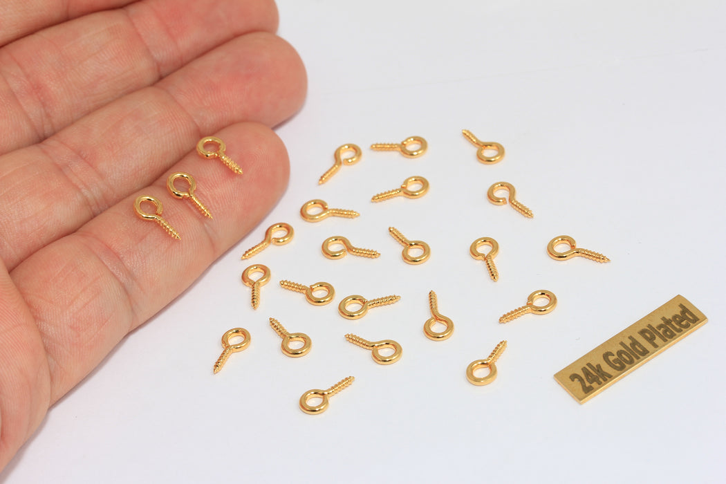 Perno con occhiello in oro lucido 24k 5x10 mm, vite per perno con occhiello, creazione di gioielli, BRT721