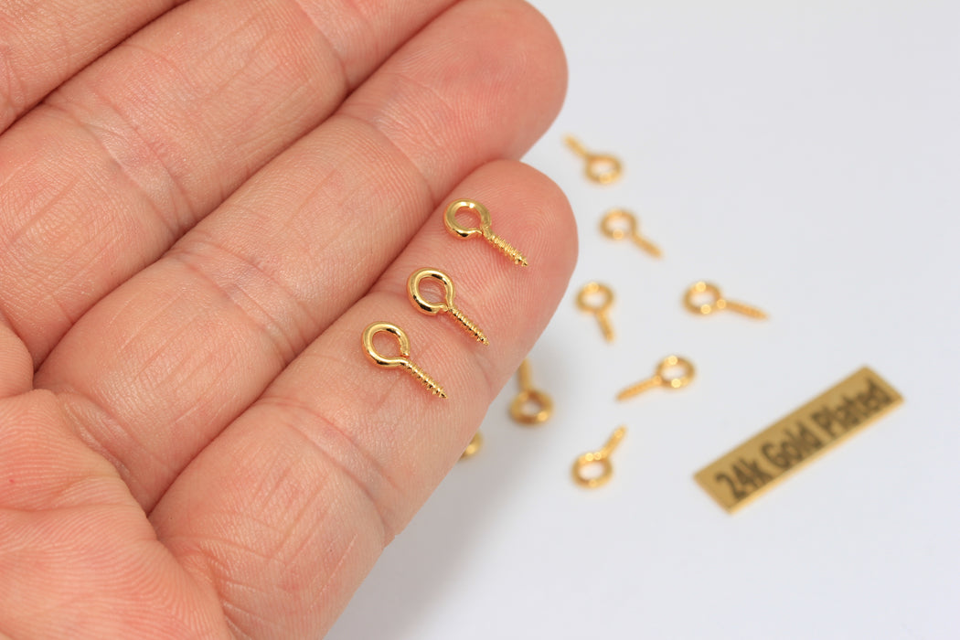 Perno con occhiello in oro lucido 24k 5x10 mm, vite per perno con occhiello, creazione di gioielli, BRT721