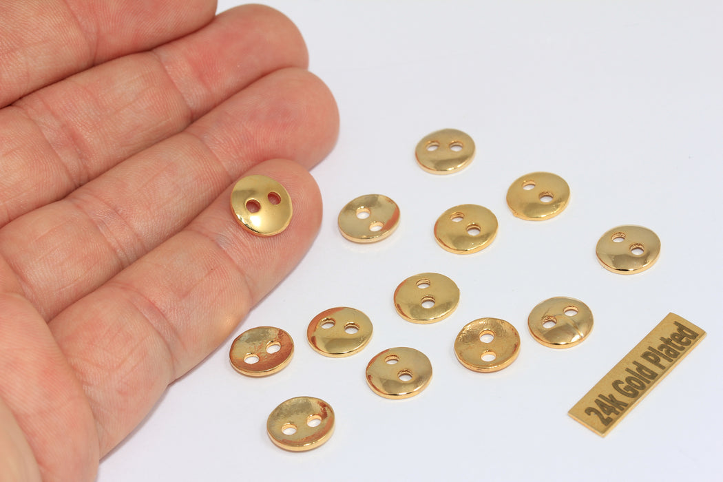 10 mm 24 Ayar Parlak Altın Düğme Takıları, Düğme Bağlantı Parçaları BRT720