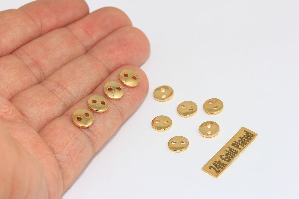 8mm 24k Shiny Gold Button Charms, Button Connectors,  BRT718