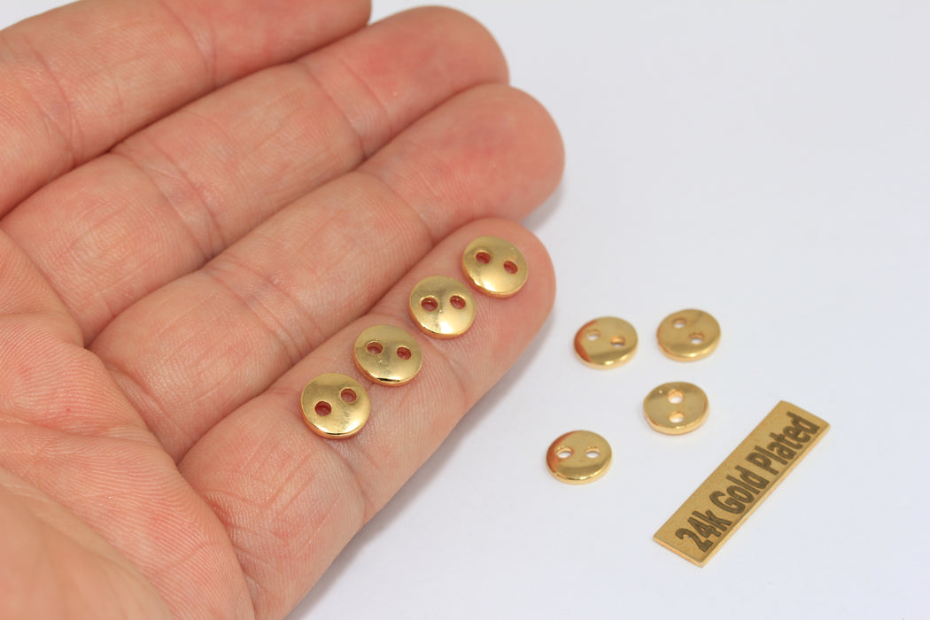 8mm 24k Shiny Gold Button Charms, Button Connectors,  BRT718