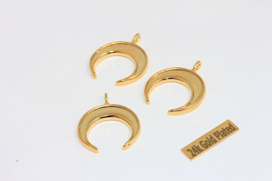 23x27mm 24k Shiny Gold Horn Charms, Horn Pendant, Moon Beads, BRT710