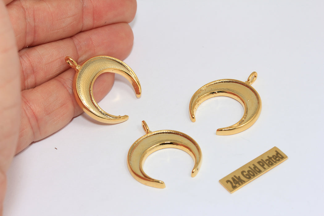 23x27mm 24k Shiny Gold Horn Charms, Horn Pendant, Moon Beads, BRT710