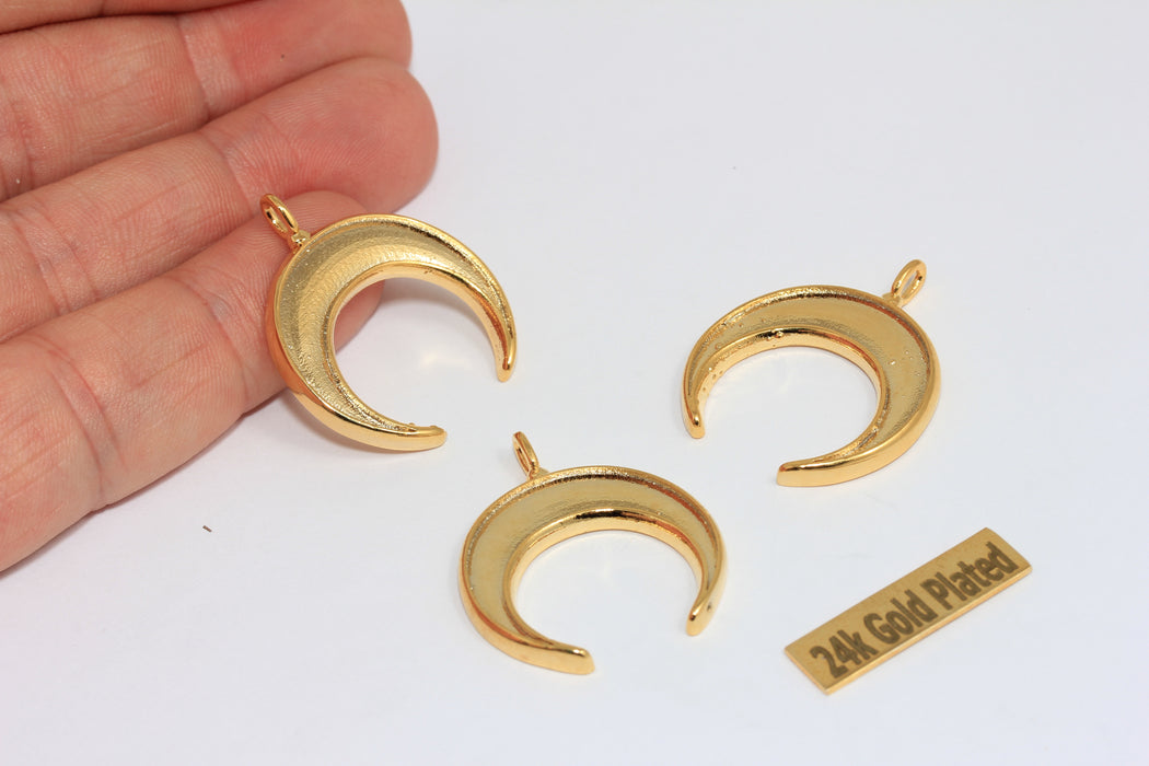 23x27mm 24k Shiny Gold Horn Charms, Horn Pendant, Moon Beads, BRT710