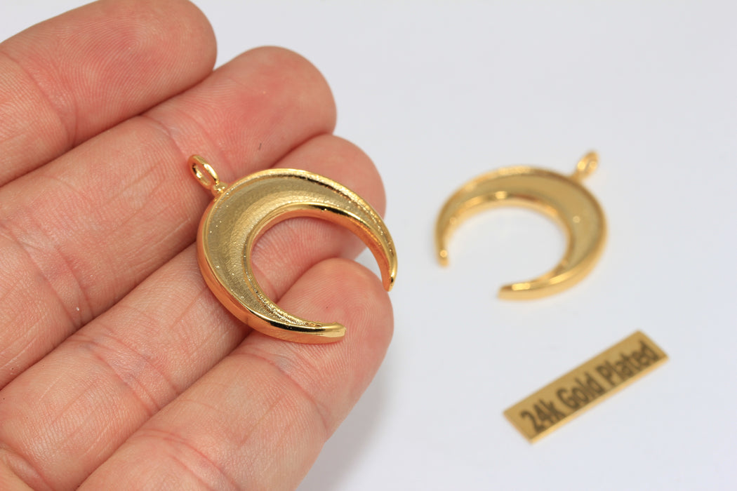 23x27mm 24k Shiny Gold Horn Charms, Horn Pendant, Moon Beads, BRT710