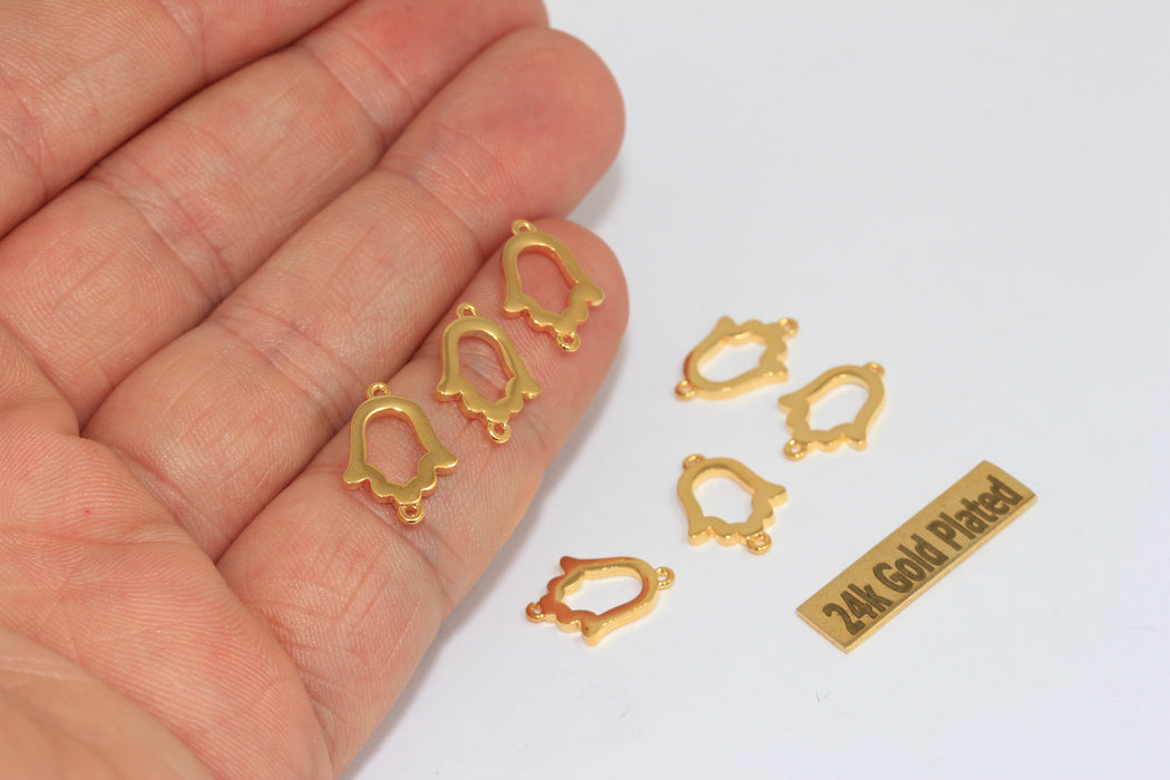 Ciondoli Hamsa in oro lucido 24k da 10x14 mm, perline a forma di mano di Fatima a due fori, BRT767