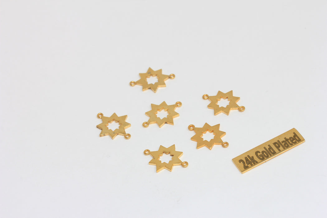 13x15mm 24 ayar Parlak Altın Kuzey Yıldızı, İki Delikli Kuzey Yıldızı, BRT765