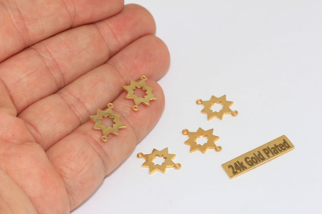 13x15mm 24 ayar Parlak Altın Kuzey Yıldızı, İki Delikli Kuzey Yıldızı, BRT765