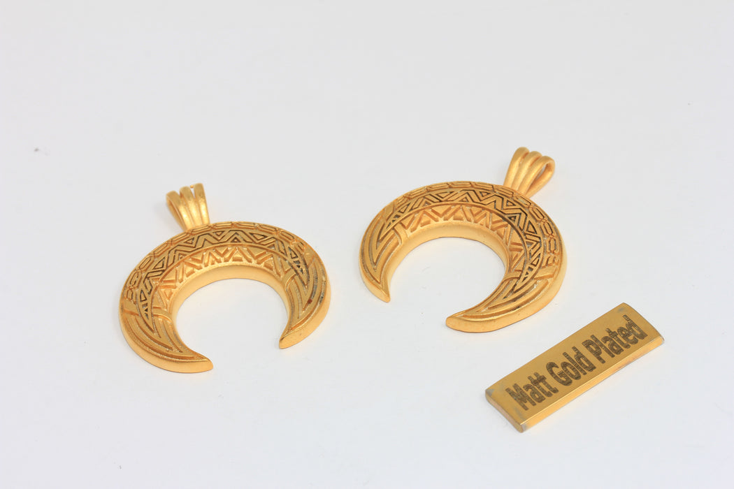 33x36mm 24k Matt Gold Horn Pendant, Half Moon Charms,  BRT709