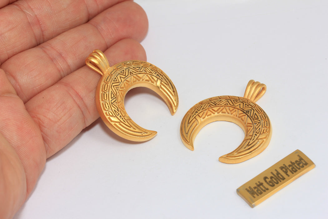 33x36mm 24k Matt Gold Horn Pendant, Half Moon Charms,  BRT709