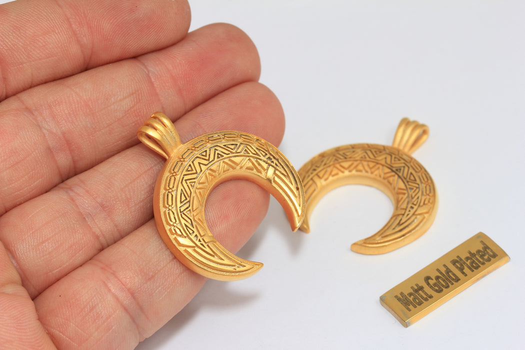33x36mm 24k Matt Gold Horn Pendant, Half Moon Charms,  BRT709