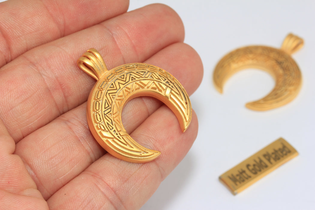 33x36mm 24k Matt Gold Horn Pendant, Half Moon Charms,  BRT709