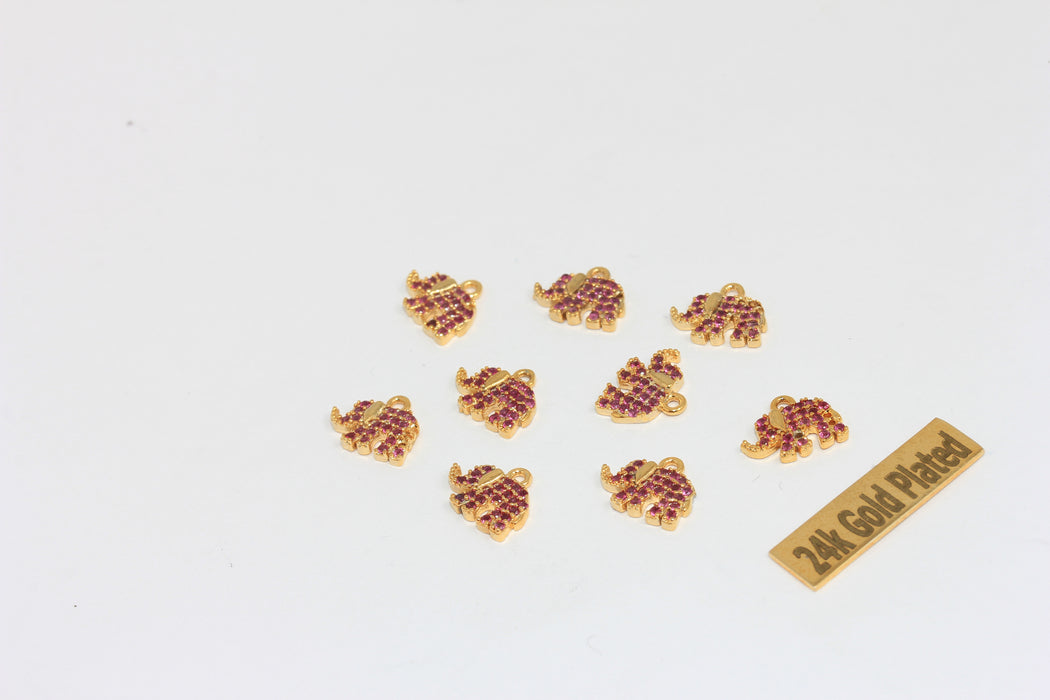 8x11mm 24k Shiny Gold Charms, Elephant Charm, Micro BRT708