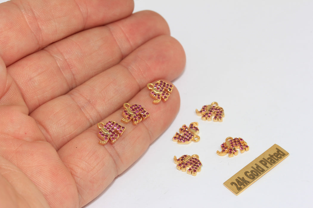 8x11mm 24k Shiny Gold Charms, Elephant Charm, Micro BRT708