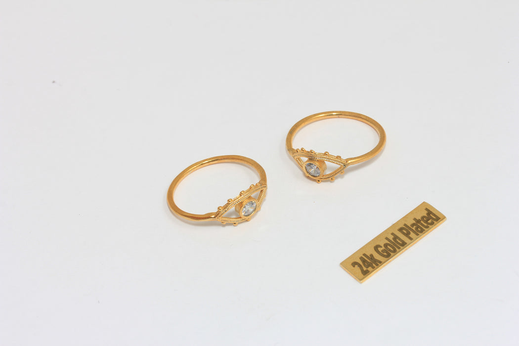 18mm 24k Shiny Gold Eye Ring, Micro Pave White Stone,  BRT706