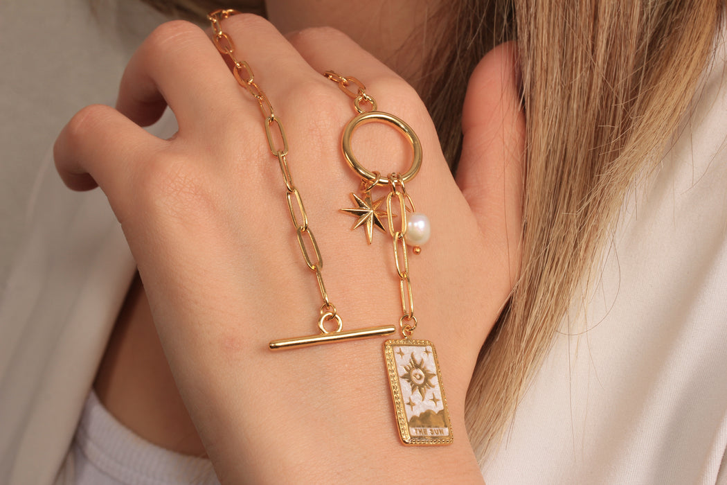 17'' 24 Ayar Parlak Altın Kalp Kolye, Kırmızı Mineli Kalp Kolye,