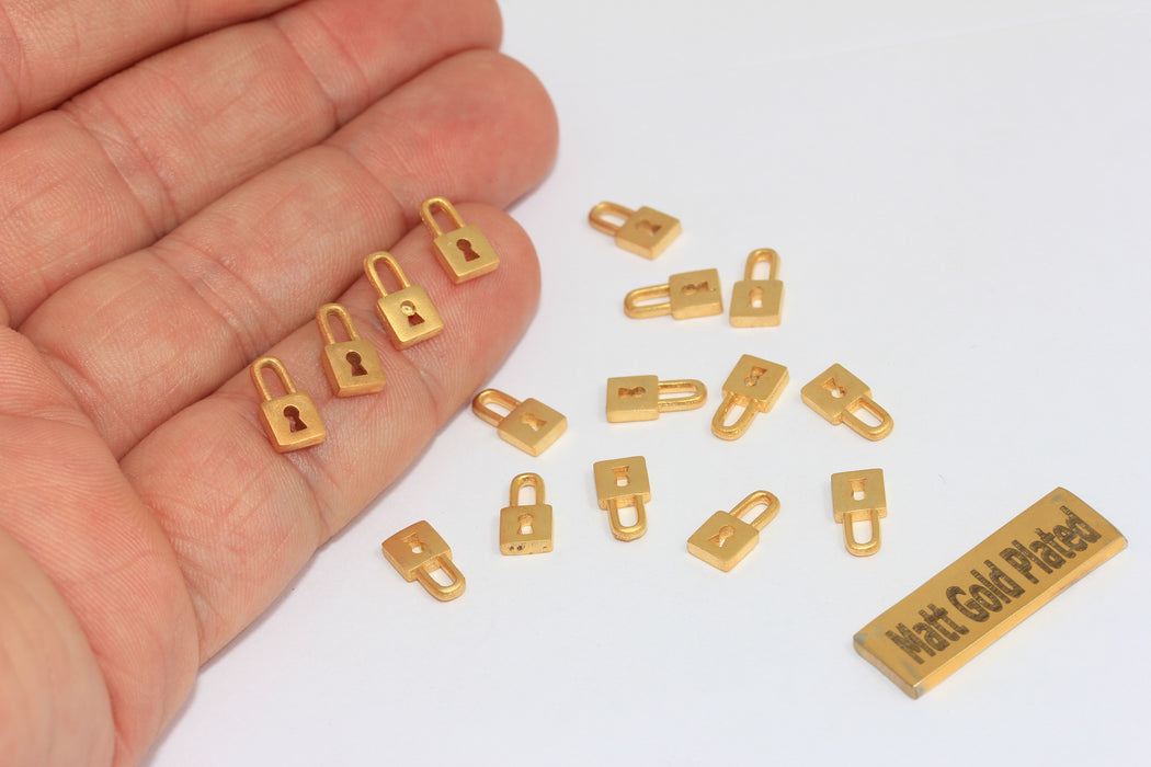 5x10mm 24 Ayar Mat Altın Kilit Takıları, Mini Kilit Takıları, BRT694