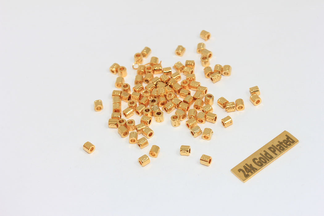 3x3mm 24K Gold Plated Spacer Beads, Tiny Spacer Tubes, BRT689