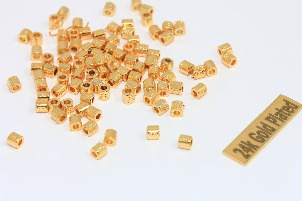 3x3mm 24K Gold Plated Spacer Beads, Tiny Spacer Tubes, BRT689