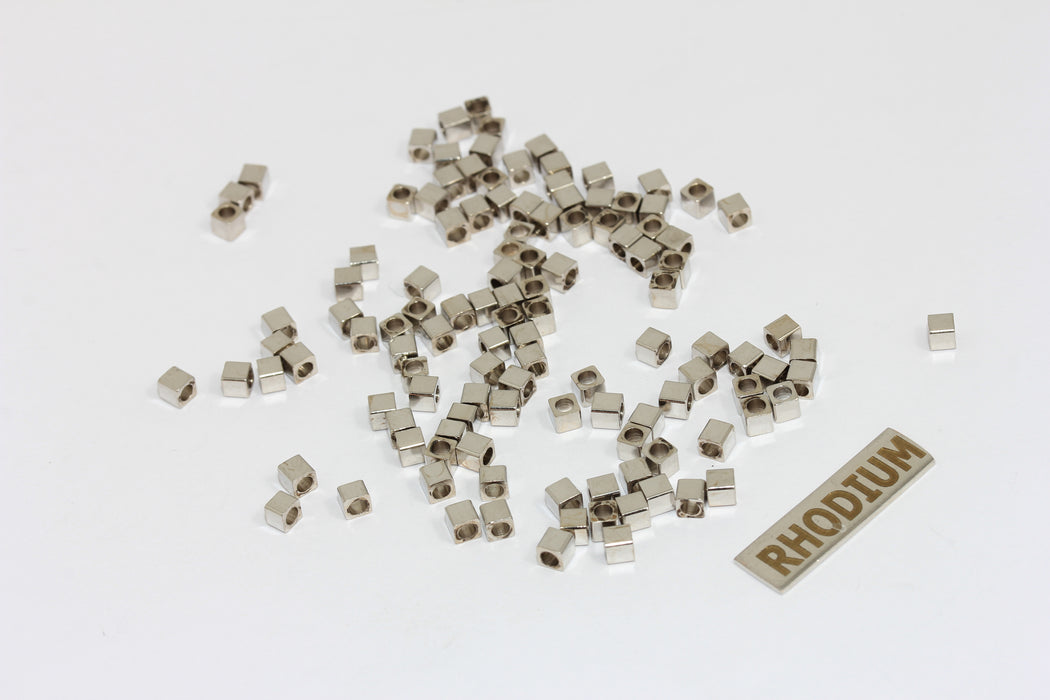 3 mm Rodyum Kaplamalı Küp Boncuklar, Ara Boncuklar, Küpler, BRT687