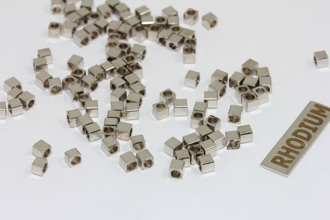 3 mm Rodyum Kaplamalı Küp Boncuklar, Ara Boncuklar, Küpler, BRT687