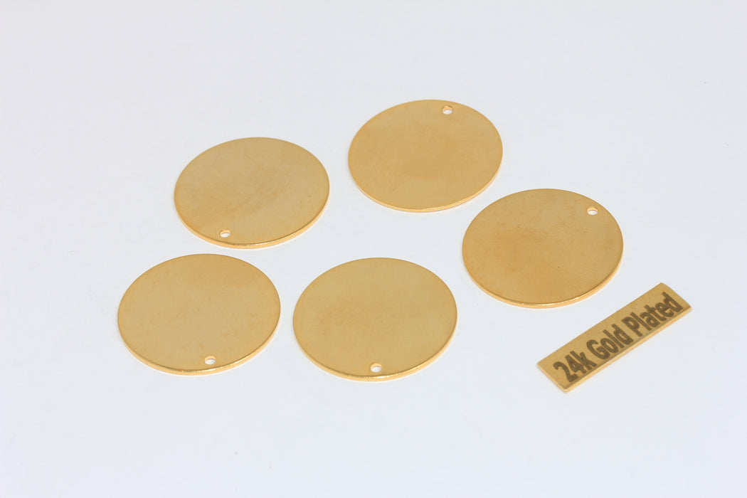 25 mm 24 ayar Parlak Altın Yuvarlak Charms, Yuvarlak Disk, Pirinç BRT686