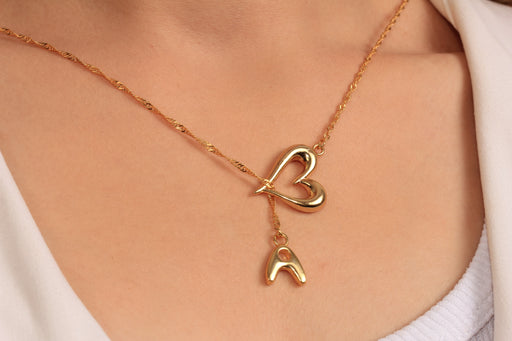 Gold Heart Necklace With Letter Charm