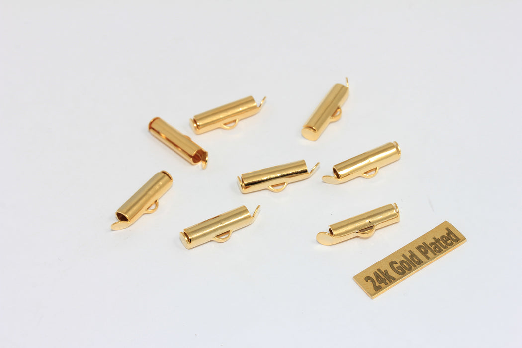 4x20mm 24 Ayar Parlak Altın Tokalar, Kayar Uçlu Tokalar, Tüp Kurdele Toka, BRT680