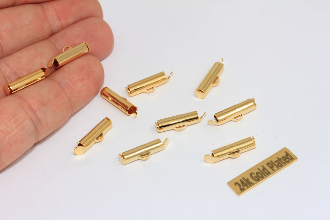 4x20mm 24 Ayar Parlak Altın Tokalar, Kayar Uçlu Tokalar, Tüp Kurdele Toka, BRT680