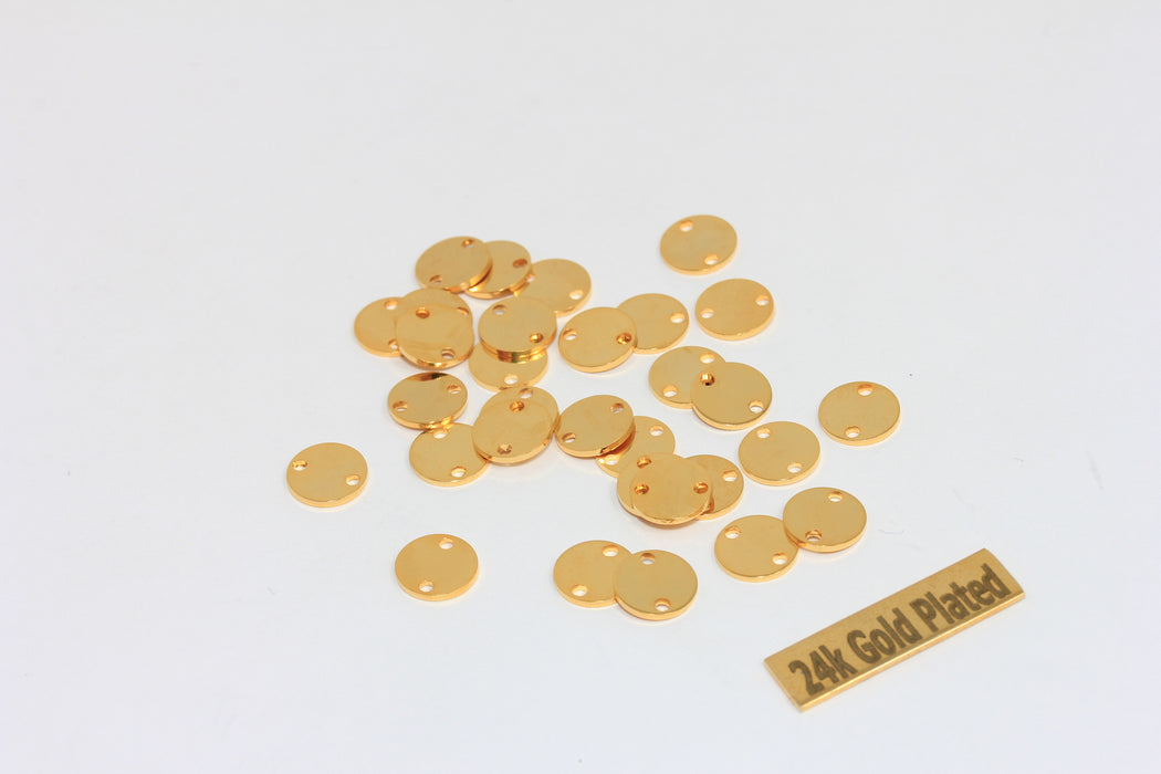 8 mm 24 Ayar Parlak Altın Madeni Paralar, Yuvarlak Disk, İki Delikli Tılsımlar, BRT685
