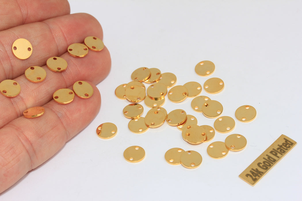 8 mm 24 Ayar Parlak Altın Madeni Paralar, Yuvarlak Disk, İki Delikli Tılsımlar, BRT685