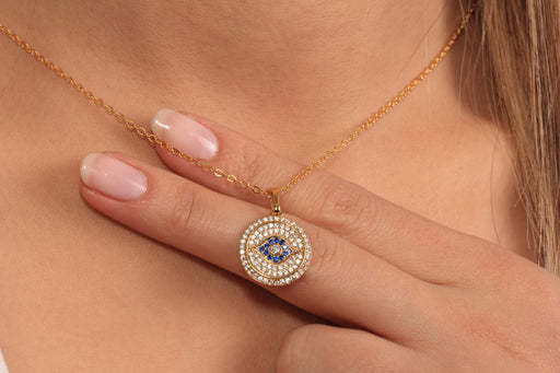 Gold Necklace With Cubic Zirconia Evil Eye Charm