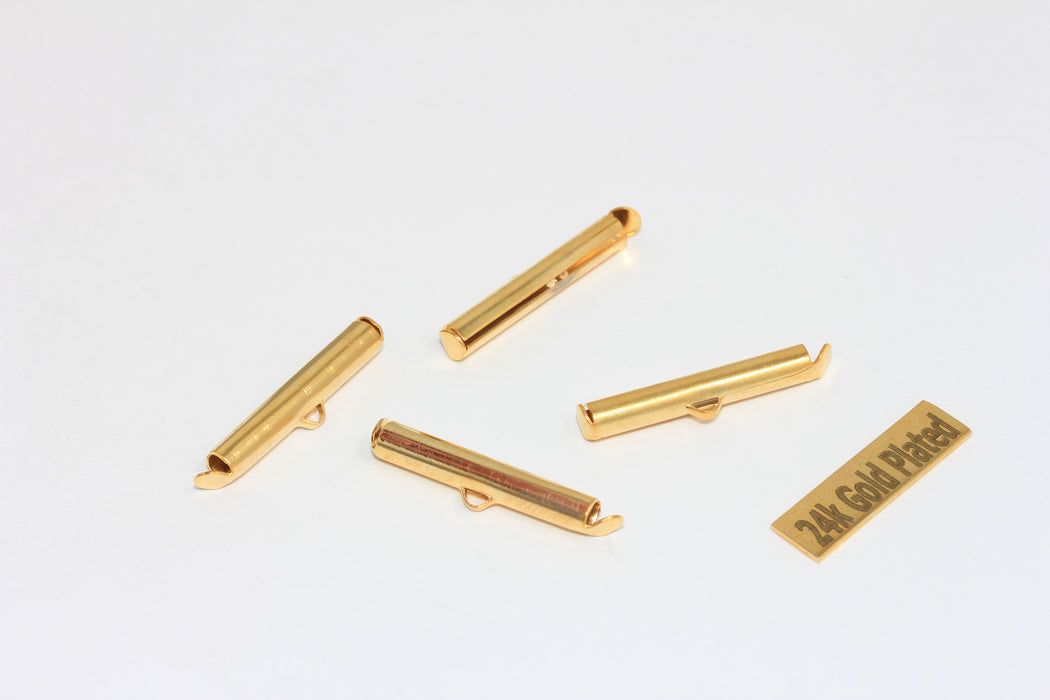 4x25mm 24 ayar Parlak Altın Tokalar, Kayar Uçlu Tokalar, Tüp, BRT679