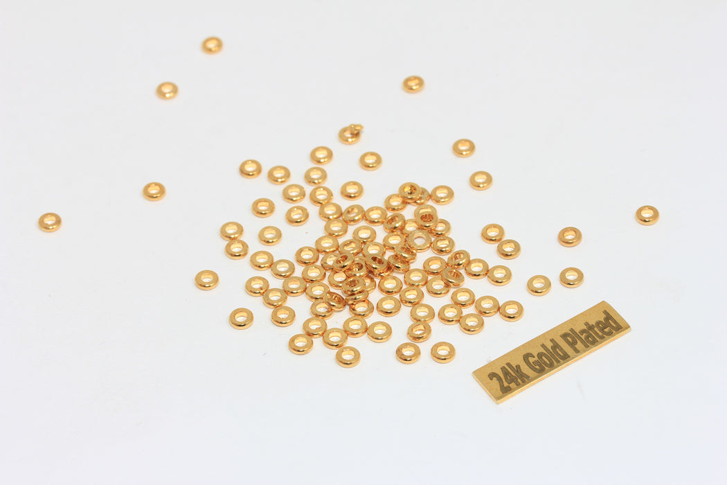 4mm 24K Shiny Gold Spacer Beads, Gold Spacers, Rondelle Beads, BRT651