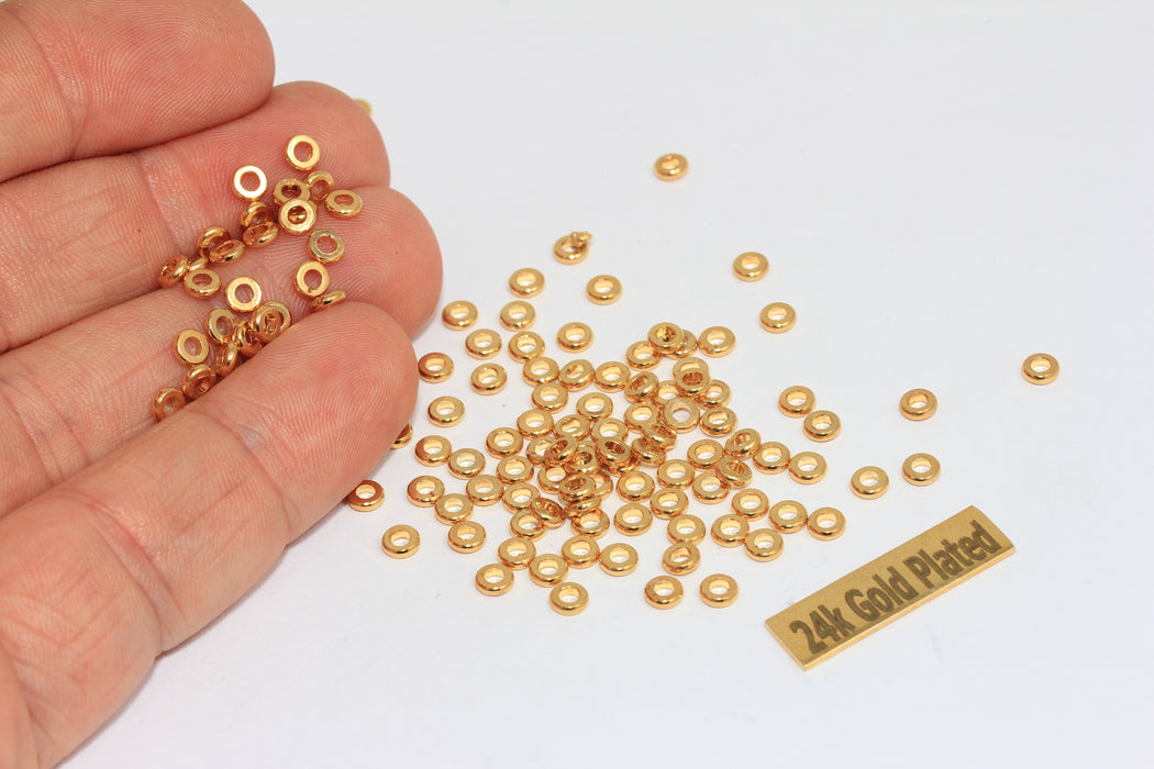 4mm 24K Shiny Gold Spacer Beads, Gold Spacers, Rondelle Beads, BRT651
