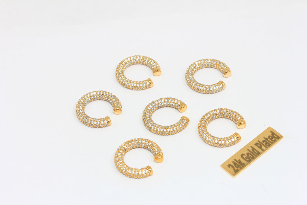 '16mm 24k Shiny Gold Micro Pave Ear Cuffs, Non Pierced Ear Hoop, BRT826