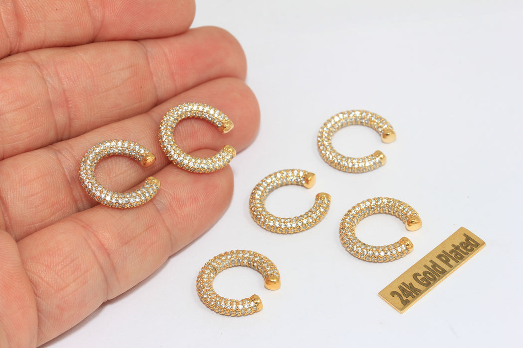 '16mm 24k Shiny Gold Micro Pave Ear Cuffs, Non Pierced Ear Hoop, BRT826