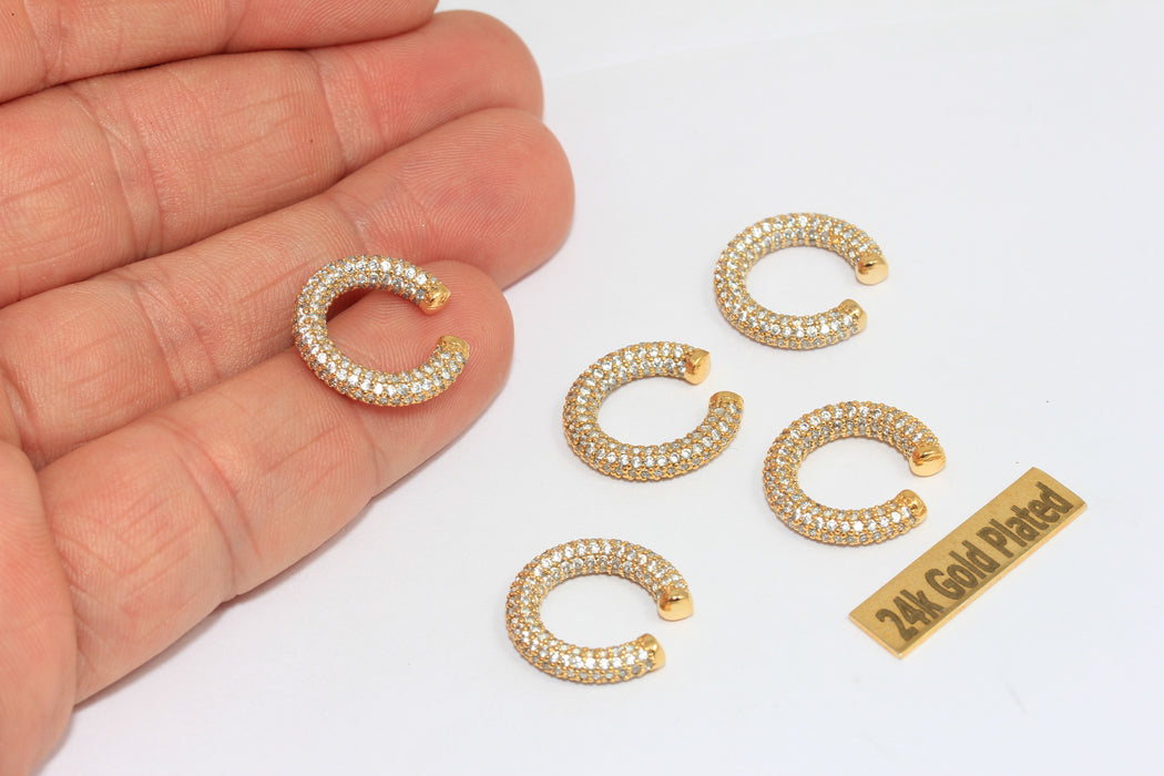 '16mm 24k Shiny Gold Micro Pave Ear Cuffs, Non Pierced Ear Hoop, BRT826