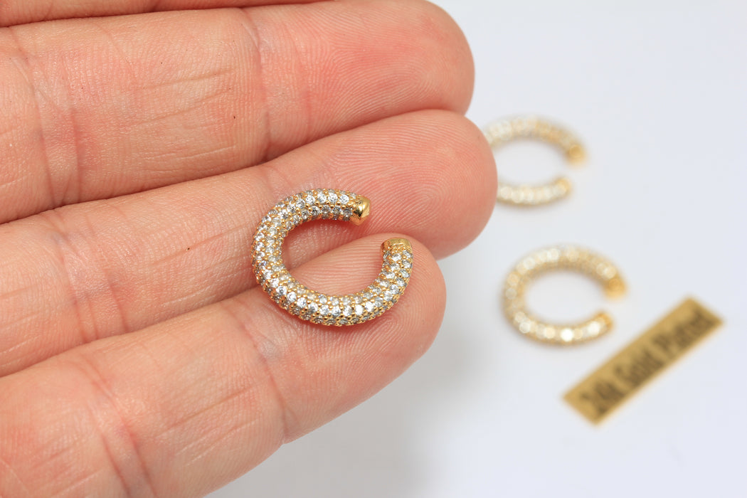 '16mm 24k Shiny Gold Micro Pave Ear Cuffs, Non Pierced Ear Hoop, BRT826