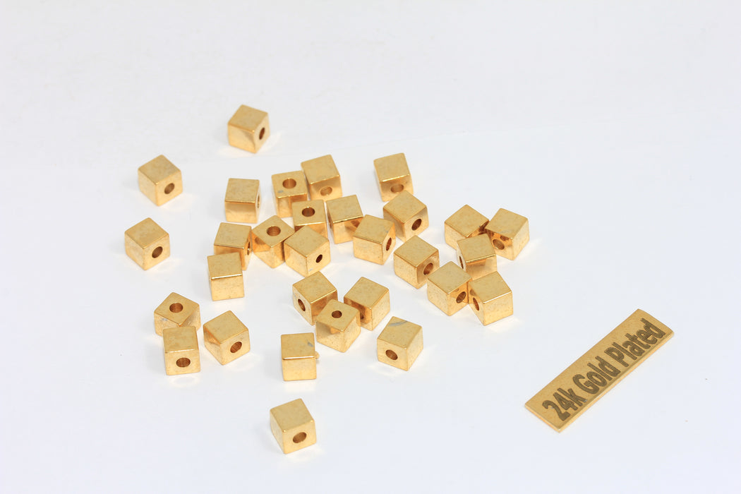 Perline cubiche in oro lucido 24k da 5 mm, perline distanziatrici, perline per braccialetti, BRT761