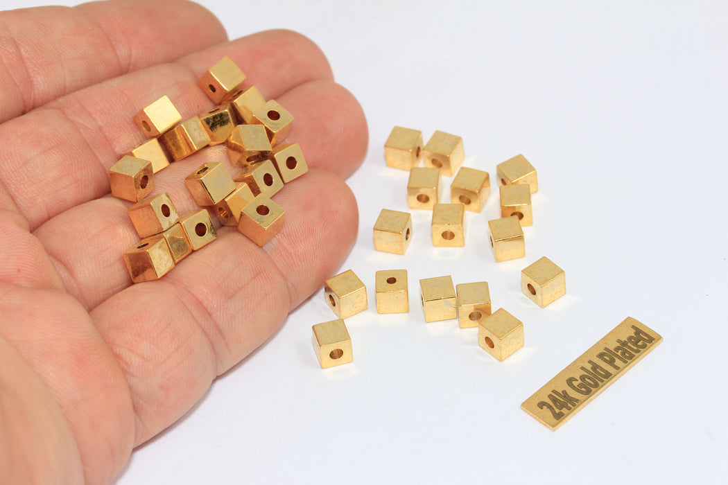Perline cubiche in oro lucido 24k da 5 mm, perline distanziatrici, perline per braccialetti, BRT761