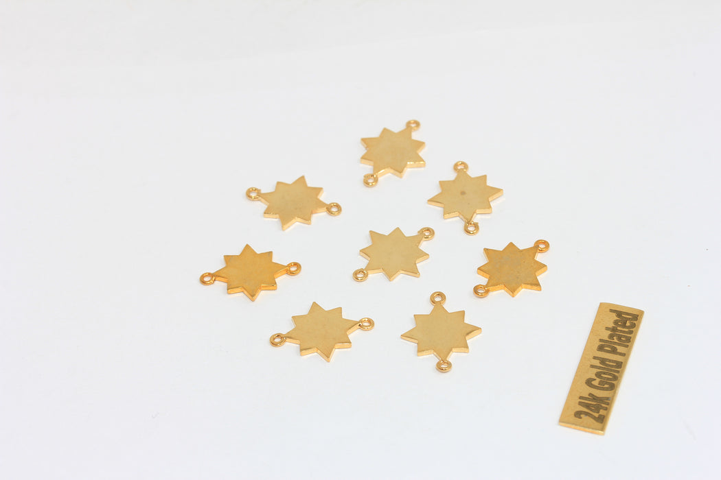 Ciondoli a forma di stella polare in oro lucido 24k, 13x15 mm, due fori, oro BRT758