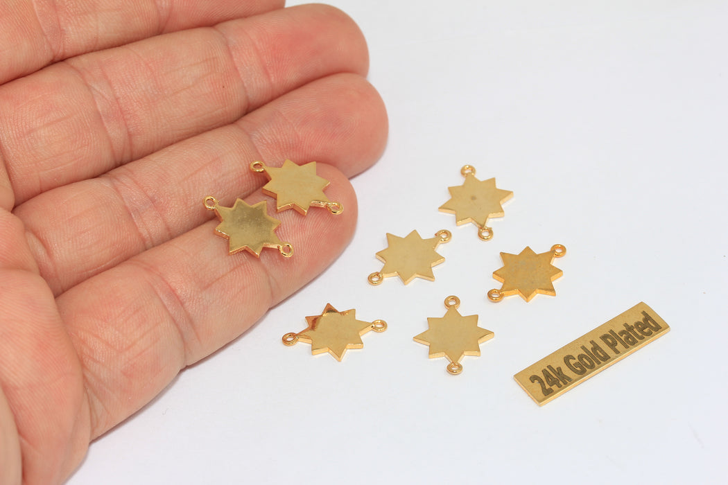 Ciondoli a forma di stella polare in oro lucido 24k, 13x15 mm, due fori, oro BRT758