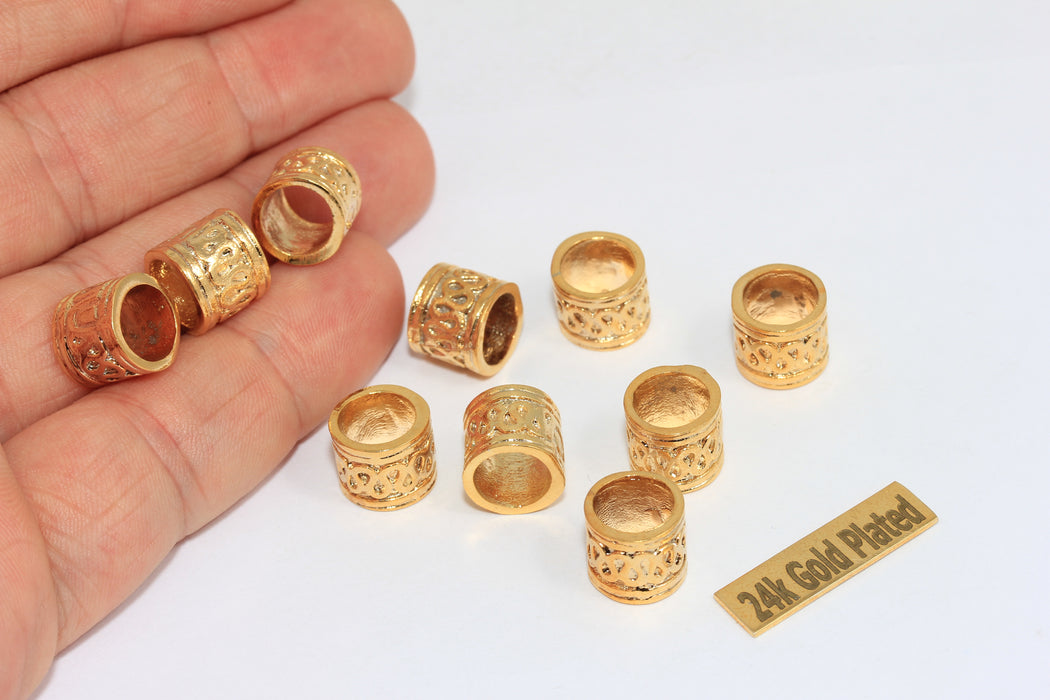 9,5x10mm 24k Shiny Gold Tube Beads, Inner Size 7,5mm, BRT755