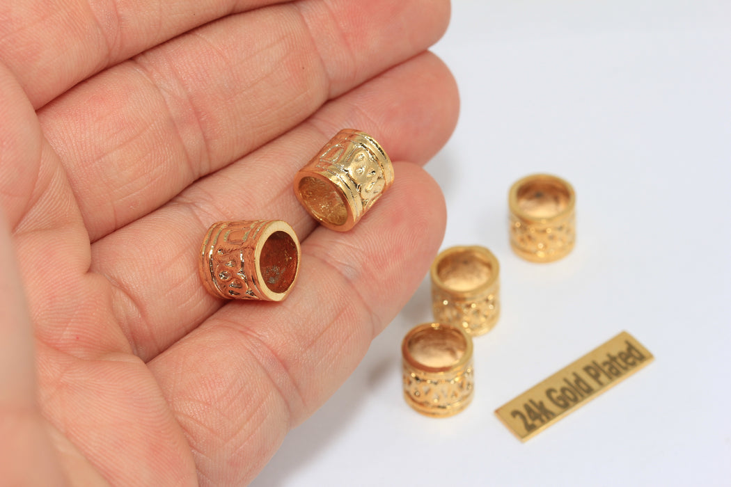 9,5x10mm 24k Shiny Gold Tube Beads, Inner Size 7,5mm, BRT755