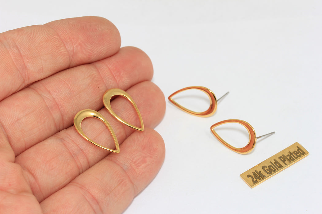 11x19mm 24k Shiny Gold Teardop Stud Earrings, Stud Earring, Outline Teardrop Earrings, Stud Earrings, BRT824