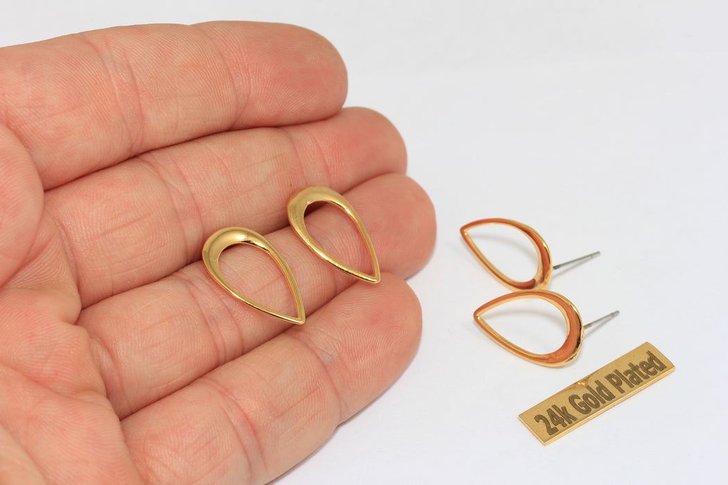11x19mm 24k Shiny Gold Teardop Stud Earrings, Stud Earring, Outline Teardrop Earrings, Stud Earrings, BRT824
