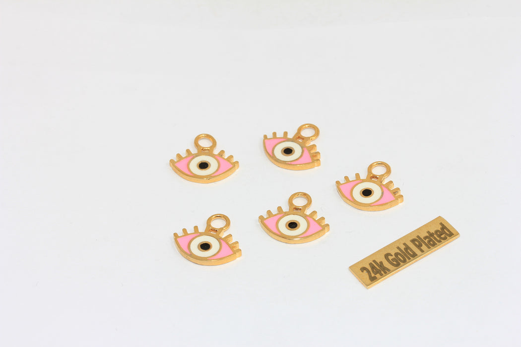 14x15mm 24k Shiny Gold Evil Eye Charms, Enamel Evil Eye Drop Charm, BRT647