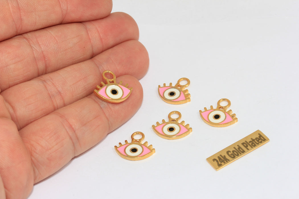14x15mm 24k Shiny Gold Evil Eye Charms, Enamel Evil Eye Drop Charm, BRT647