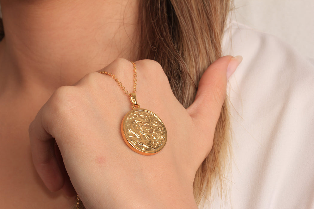 17'' 24 Ayar Parlak Altın Kalp Kolye, Kırmızı Mineli Kalp Kolye,